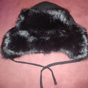 Banana Republic Luxe Black Faux Fur Hat